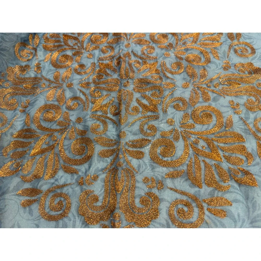 Soft Surroundings Blue Damask Scarf Copper Metallic Embroidered Wrap Rectangular